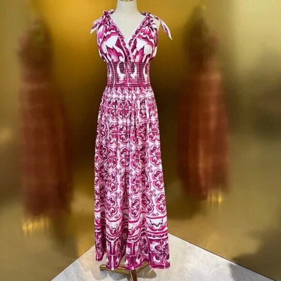 DOLCE&GABBANA Maiolica pleated printed cotton-poplin gown - Picture 1 of 7